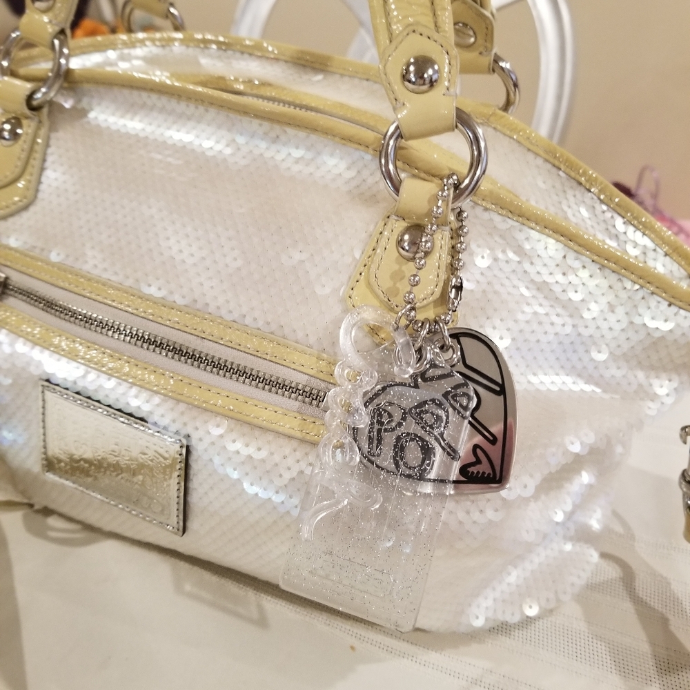 Unique Coach Cream-Pearl White "Poppy" Sequins Purse